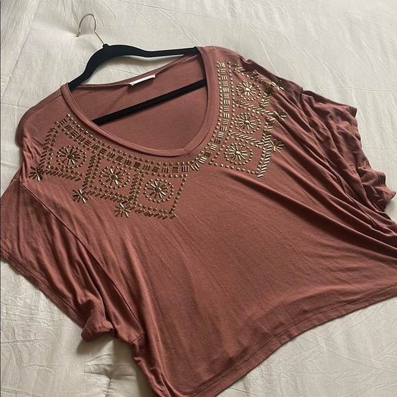 Lush pinkish clay colored Embellished 3/4 Sleeve Blouse Small - Picture 5 of 6